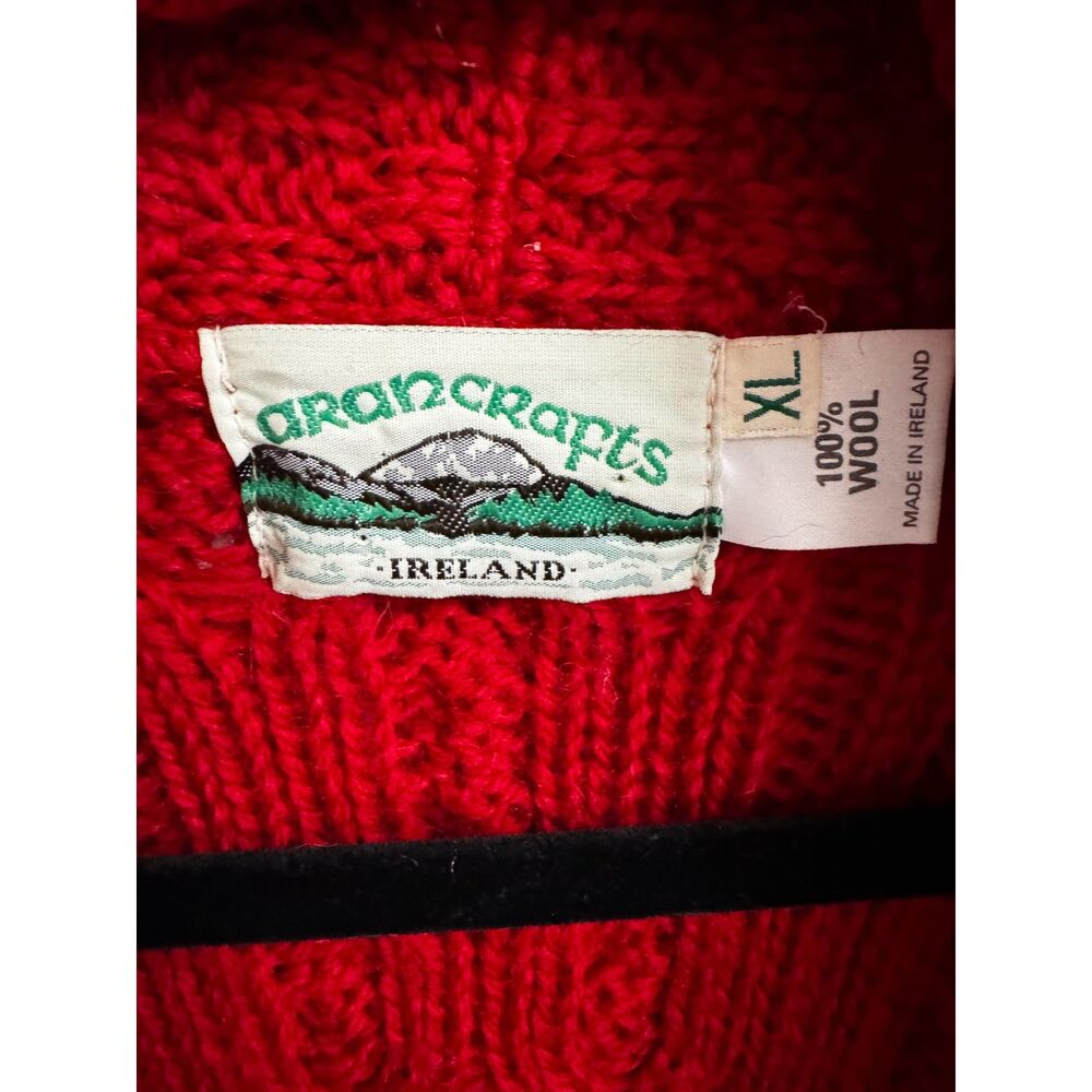 Aran Crafts Ireland 100% Wool Cable Knit Shawl Collar Cardigan – Red – Size XL - Picture 2 of 5